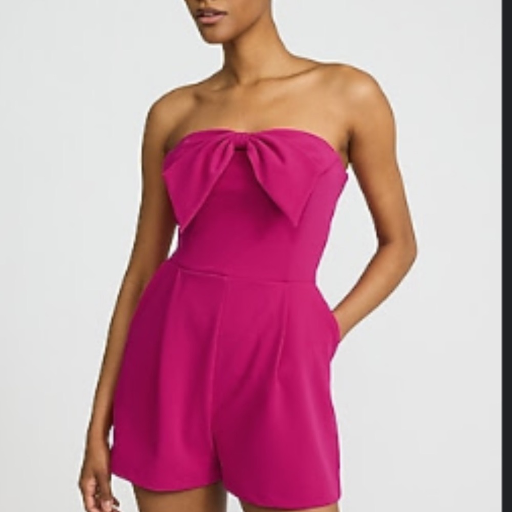 Crepe strapless front bow romper